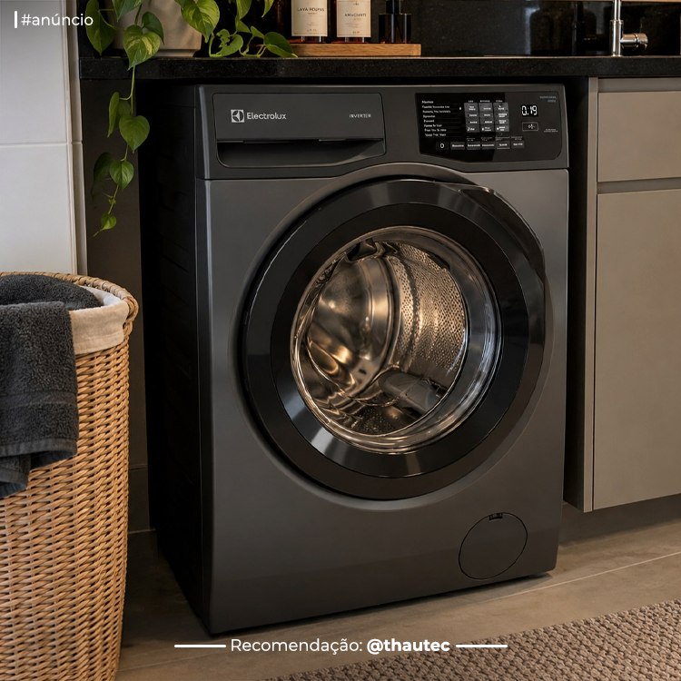 Máquina de Lavar Frontal Electrolux 12kg Cinza Ônix Inverter com Água Quente e Lavagem Inteligente (LFC12)