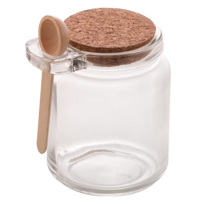 Pote com Colher de Bambu e Tampa de Cortiça 240ml Vidro