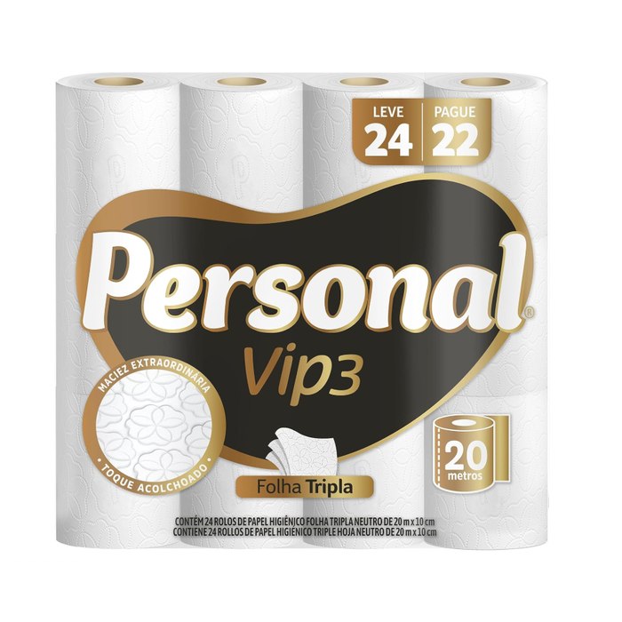 Personal Papel Higiênico Vip Folha Tripla, 24 Rolos De 20M