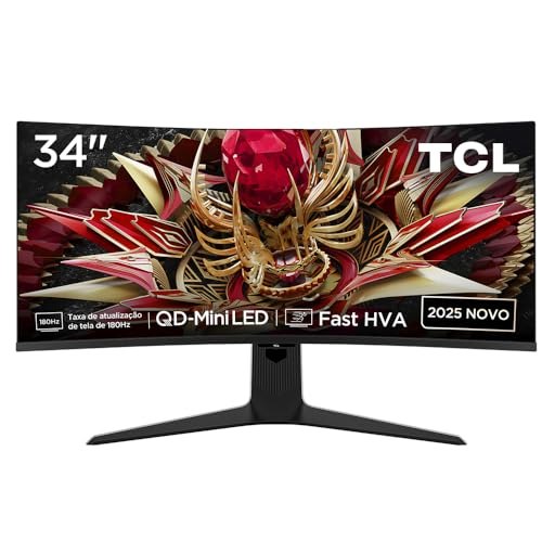 Monitor Gamer Curvo TCL 34 Polegadas QLED Mini LED WQHD R83Q 180Hz 1ms (GtG) HDR 1400 nits 34R83Q