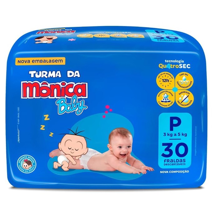 Fralda Turma da Mônica Baby Jumbo P 30 Unidades