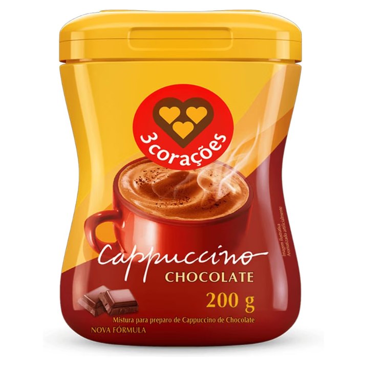 [6 UNIDADES] 3 Corações Cappuccino Sabor Chocolate, 200g
