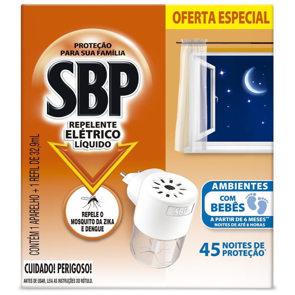 Repelente Elétrico Líquido Sbp 45 Noites - Novo Aparelho + Refil