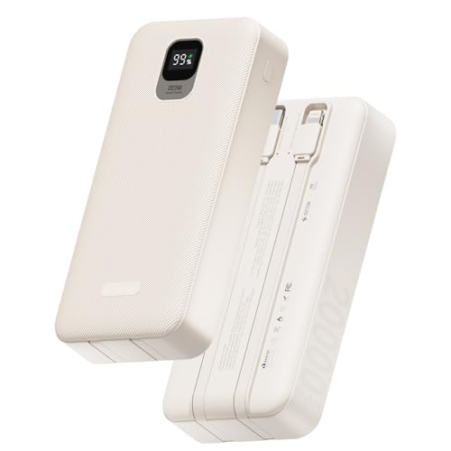 Basike Power Bank 20000mAh, Carregamento Rápido 22,5W, 2 Cabos Integrados