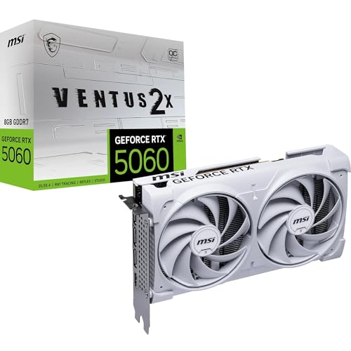 MSI Placa gráfica NVIDIA GeForce RTX 5060 8G Ventus 2X OC branca GDDR7 de 128 bits, frequência de aumento de até 2535MHz, PCIe Gen 5, DLSS 4, DP 2.1 x 3, HDMI 2.1 x 1, SFF Ready