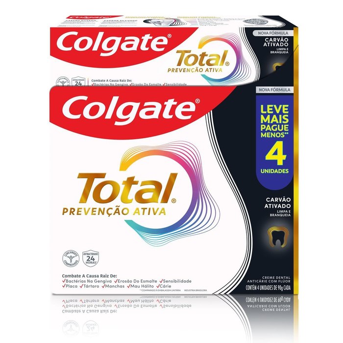 Creme Dental com Flúor Colgate Total Carvão Ativado 4x90g