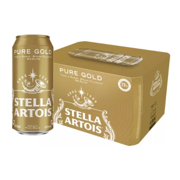 Cerveja Sem Glúten Stella Artois, Pure Gold, Lata 473ml, Pack com 12 unidades