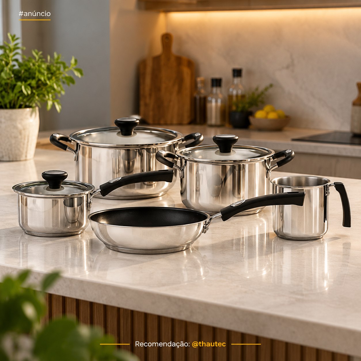 Jogo de Panelas 5 Peças Tramontina Solar Silicone em Aço Inox com Fundo Triplo