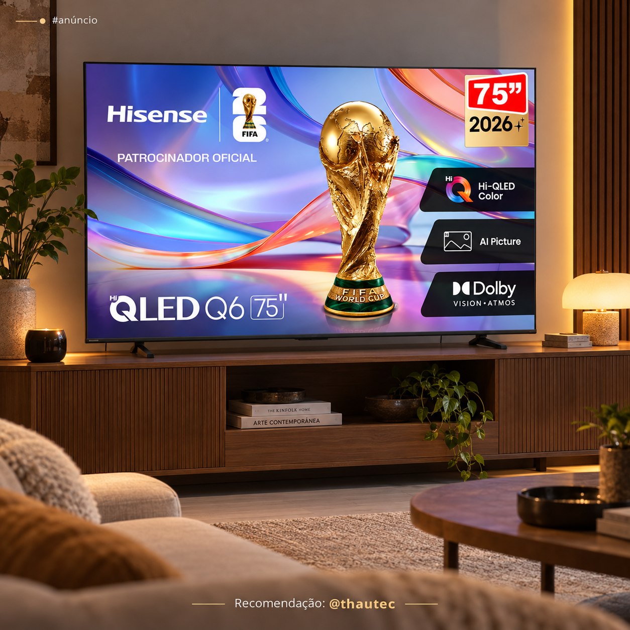 Smart TV Hisense 75" QLED 4K UHD HDR10+ 60Hz (75Q6QVV)