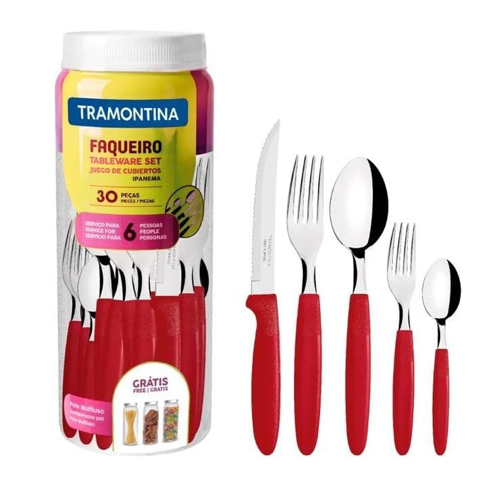 Faqueiro Inox Tramonina Ipanema Vermelho 30PC