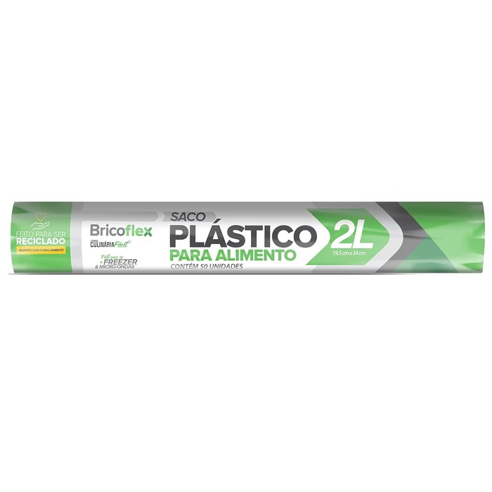 Saco Plástico Para Alimento 2 Litros medida 19.5cm X 34cm Rolo com 50 unidades