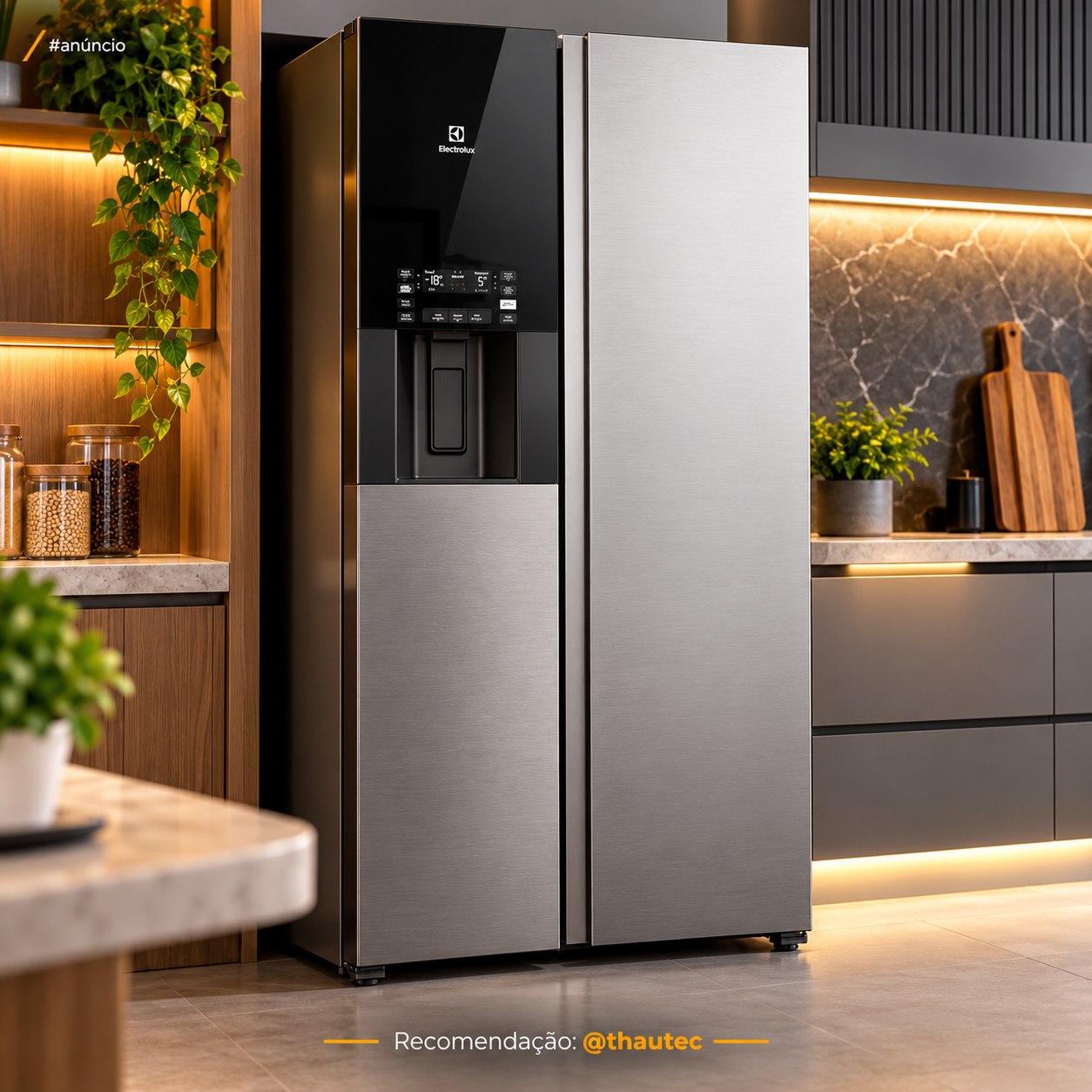 Geladeira Electrolux Frost Free Inverter 481L AutoSense e Água e Gelo na Porta Side by Side Inox Look (ES4WS)