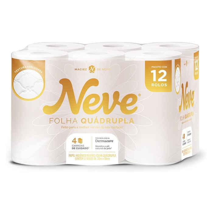 Neve Papel Higiênico Ultracomfort, Folha Quádrupla, 20m, 12 rolos