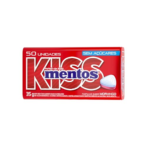 Pastilhas, Mentos, Kiss, Sem Açúcar, Sabor de Morango - 35g