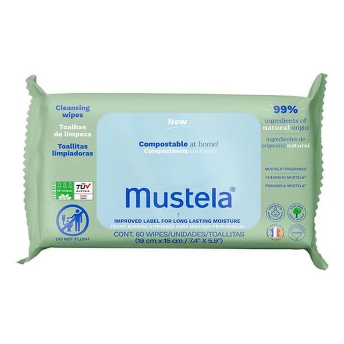 Toalhas Umedecidas Compostáveis com Perfume Mustela 60 Unidades