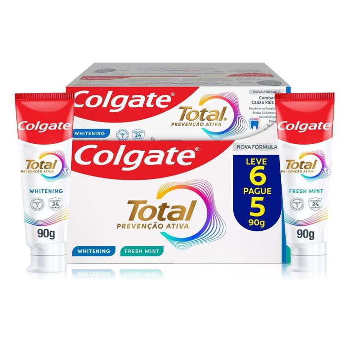 Colgate Total Whitening & Fresh Mint Creme Dental Clareador, 6x90g