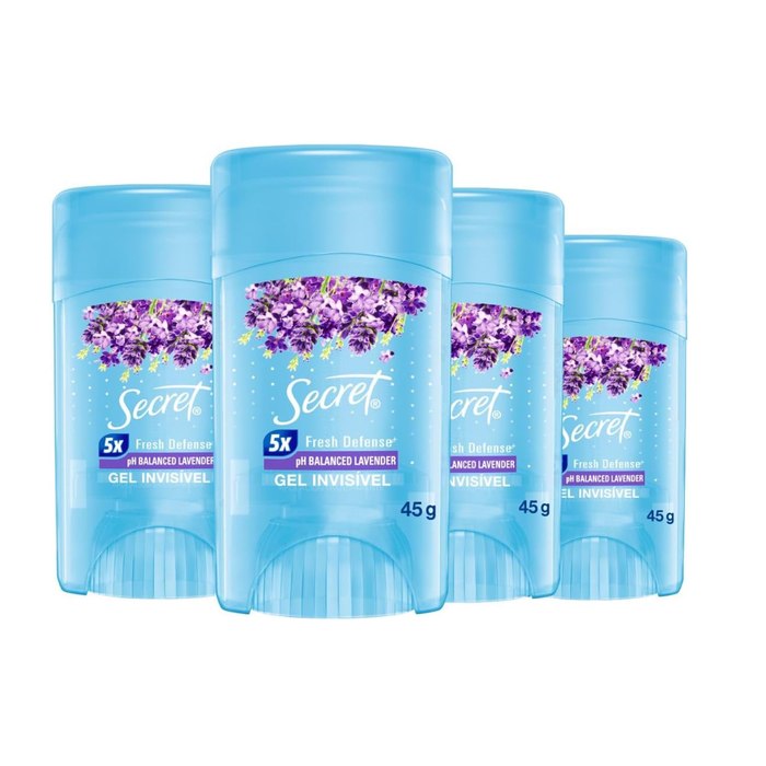 Secret Kit Desodorante em Gel Invisível Antitranspirante Lavanda com 4 Unidades 45g