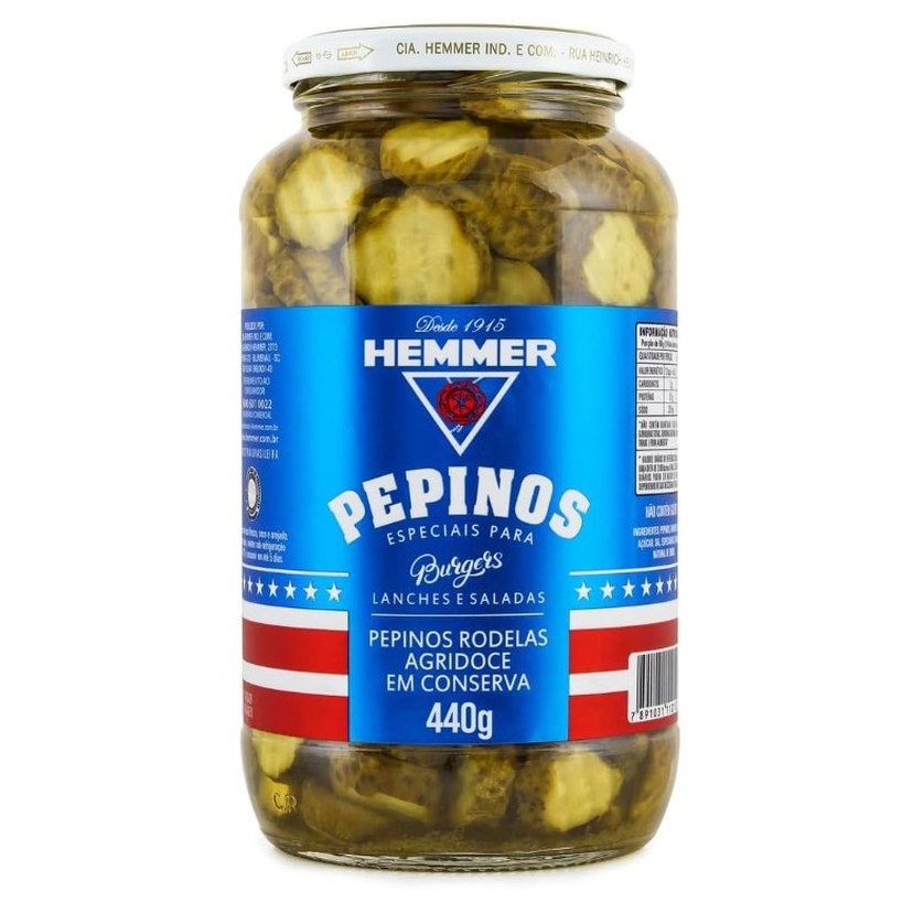 Pepinos em Conserva Agridoce Hemmer Vidro 440G