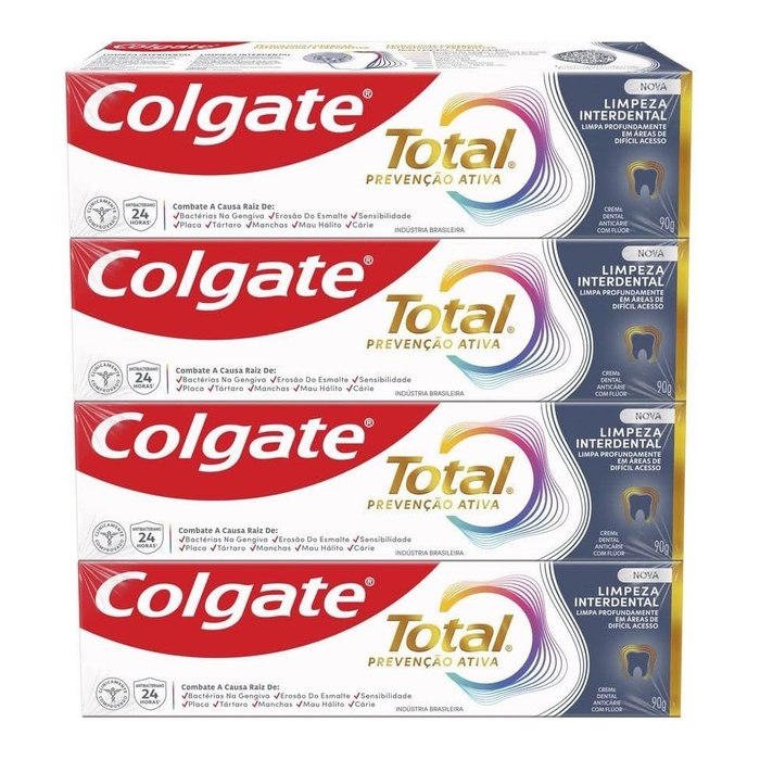 Colgate Total Limpeza Interdental Prevenção Ativa Creme Dental, 4x90g