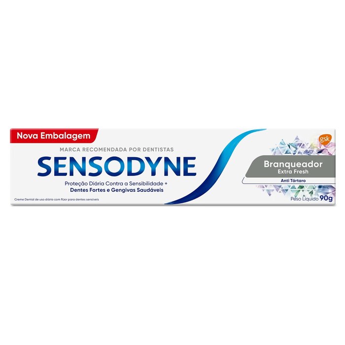 Sensodyne Creme Dental Branqueador Extra Fresh com Flúor, Anti Tártaro, Proteção Diária Contra Sensibilidade, 90g