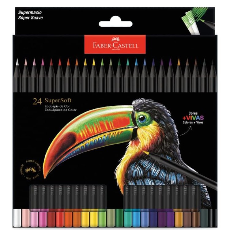 Faber-Castell Lápis De Cor Supersoft com 24 Cores - Ecolápis cores mais vivas