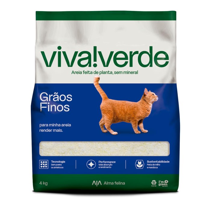 Viva Verde Areia Higiênica Biodegradável para Gatos Grãos Finos 4kg