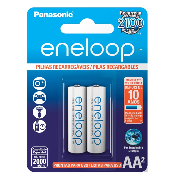 Pilha Recarregável Eneloop AA Panasonic 2 unidades