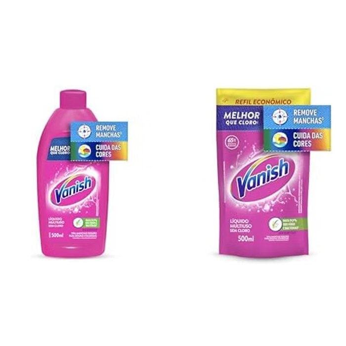 Kit Vanish Multiuso Tira Manchas Líquido para Roupas Coloridas 500ml + Refil 500ml