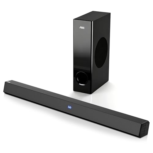 AOC ACS3410 Soundbar 2.1 Canais Home Theater - 3D Surround 360°, 85W, Subwoofer Incluso + Controle Remoto, Bluetooth+HDMI, Compatível com Diversos Dispositivos