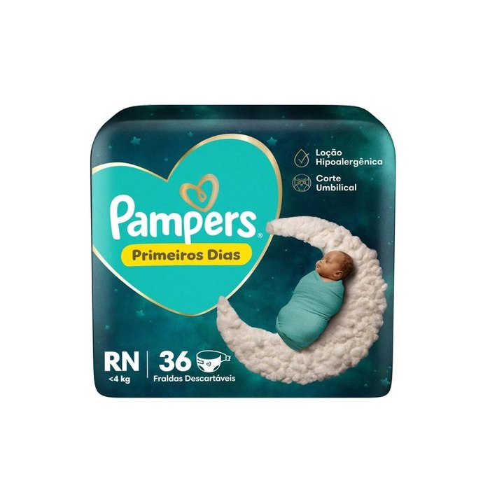 Fralda Pampers Primeiros Dias Tamanho RN (Até 4 kg) 36 Unidades