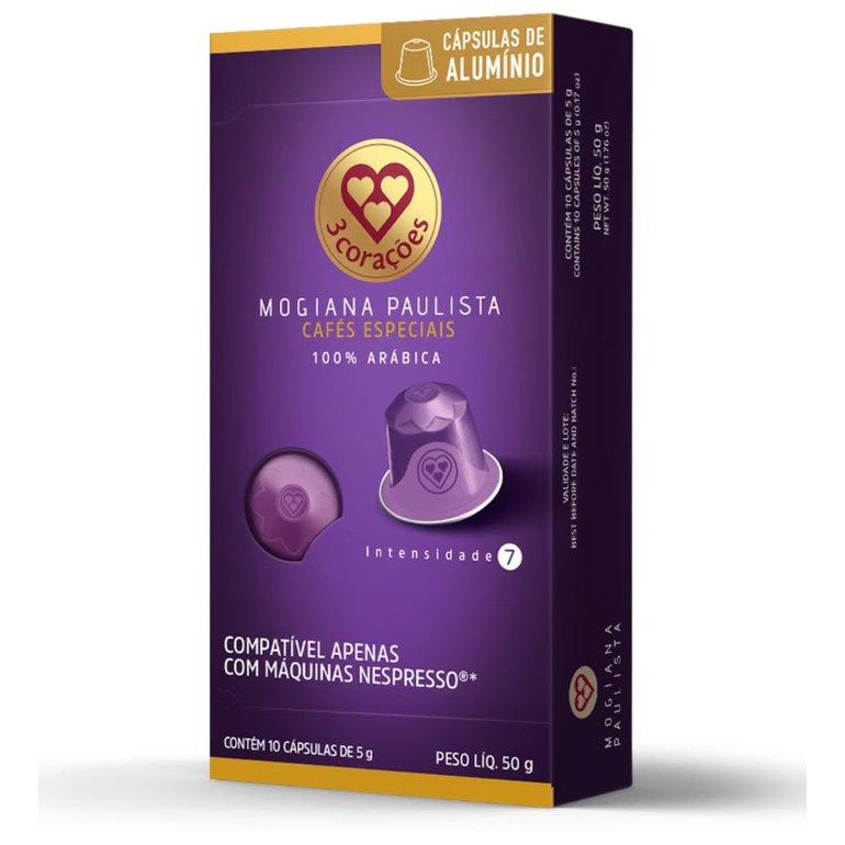 3 Corações Cápsulas de Café Mogiana Paulista, Compatíveis com Nespresso 10 cápsulas
