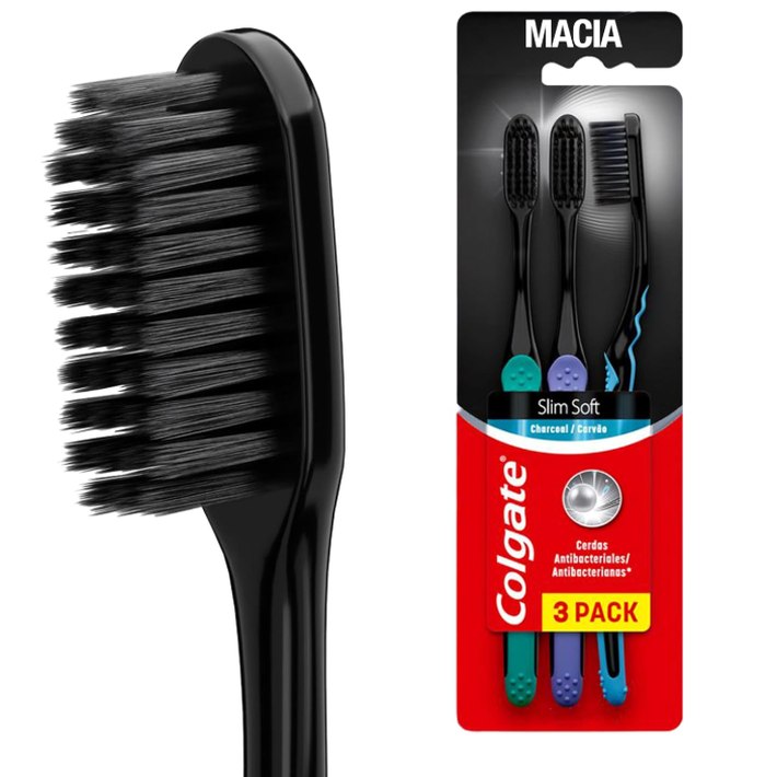 Colgate Slim Soft Black Escova de Dente Macia, 6 Unidades