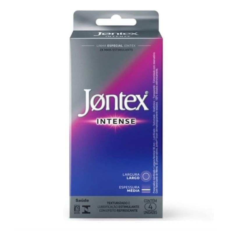 Jontex Preservativo Masculino, Expessura Média, Intense, 4 Unidades