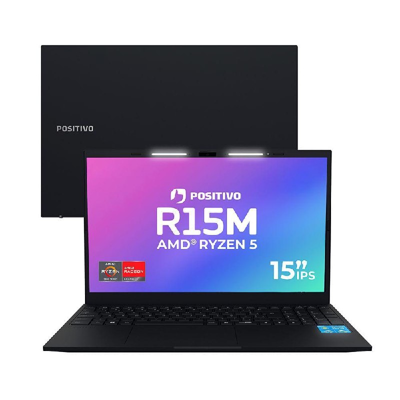 Notebook Positivo Vision R15M AMD Ryzen 5-5625U Linux 16GB RAM 256GB SSD Wi-Fi 6 15” Full HD IPS Minitela - Preto