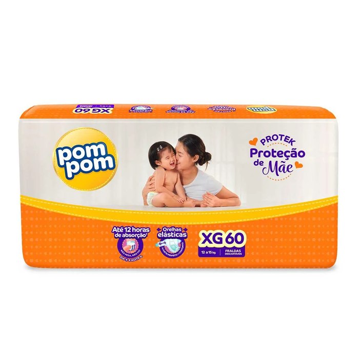Fralda Pom Pom Protek Proteção de Mãe Hiper XG 60 Unidades