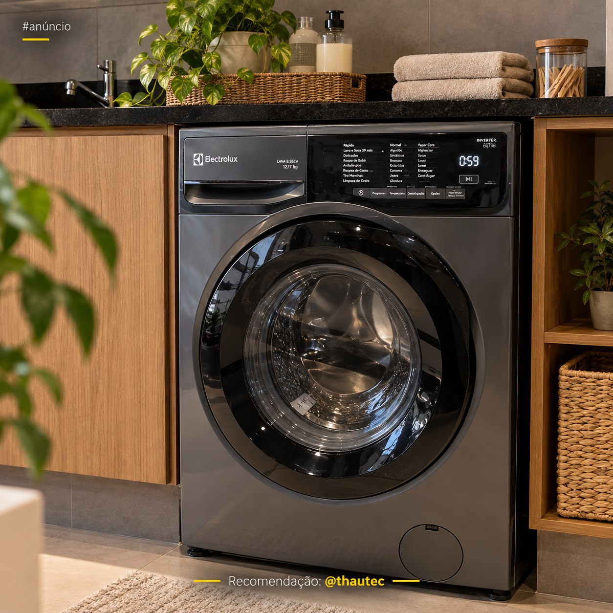 Lava e Seca Electrolux 12Kg Cinza Ônix Inverter com Água Quente e Lavagem Inteligente 110v (LSC12)