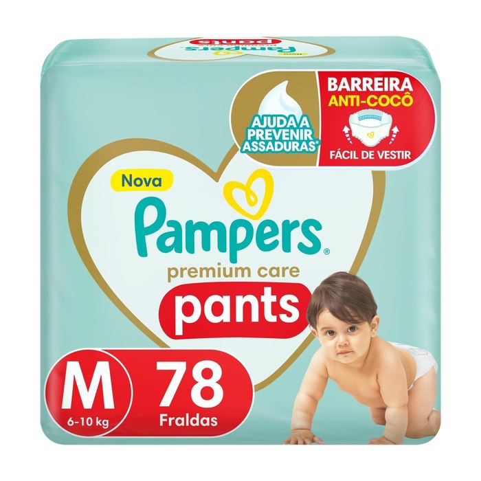 Fralda Pampers Premium Care Pants Tamanho M Fácil de Vestir 78 Unidades
