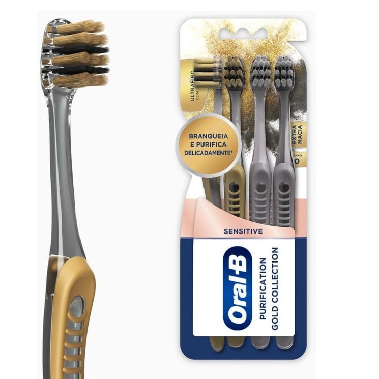 Oral-B Escova de Dente Sensitive Purification Gold Extra Macia 4 Unidades