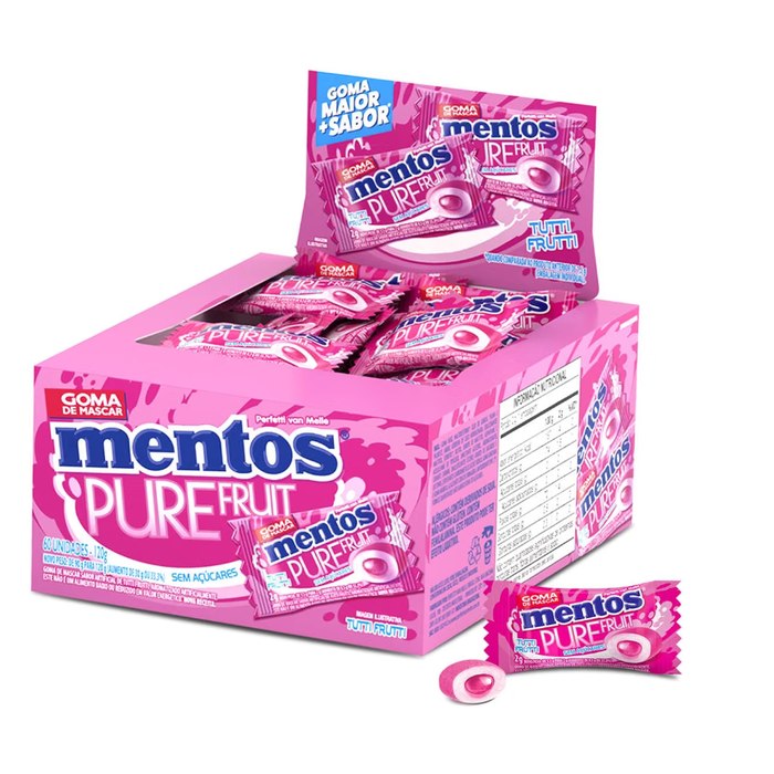 Mentos Pure Fruit Tutti-Frutti Goma de Mascar Sem Açúcar 120g