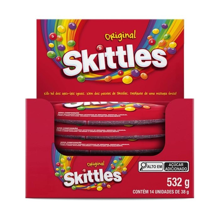 Bala Skittles Original com 14 unidades de 38g