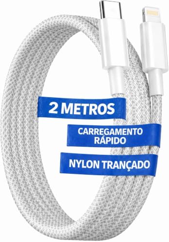 Cabo Turbo para Carregador Compatível i.Phone SE X Xr 11 12 13 14, Acabamento Premium, Reforçado c/Nylon, Carregamento 30W Ultra Rápido e Transferencia de Dados. (2 Metros de Comprimento)