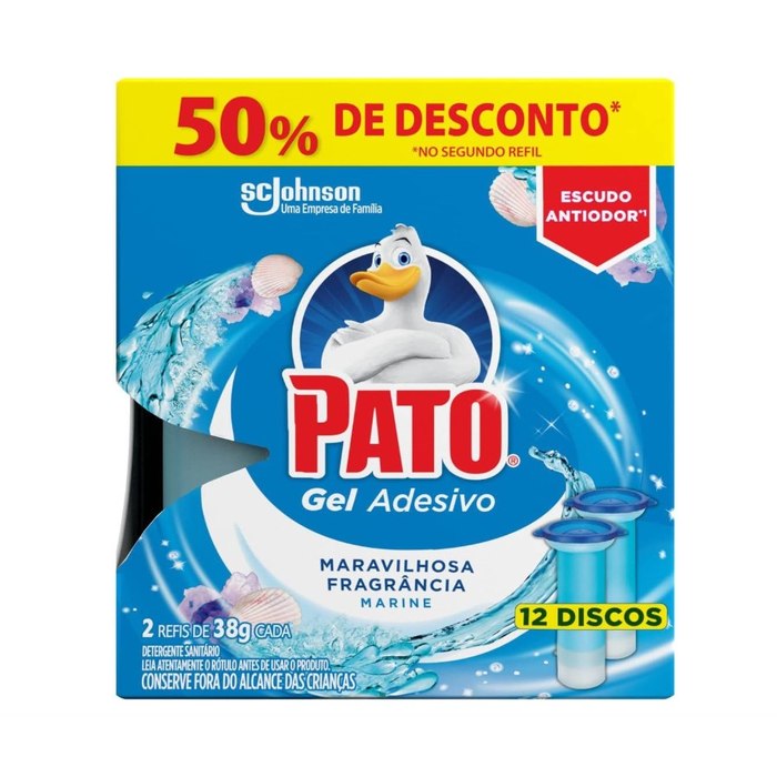Pato Desodorizador Sanitário Gel Adesivo 2 Refis Marine, 12 Discos