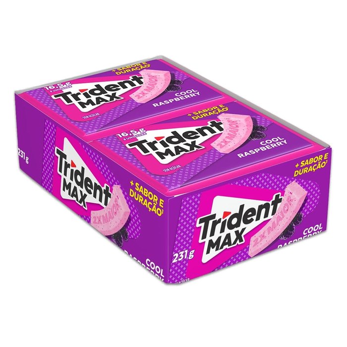 Chiclete Trident Max Cool Raspberry Sem Açúcar - Caixa com 14 unid. de 16,5g