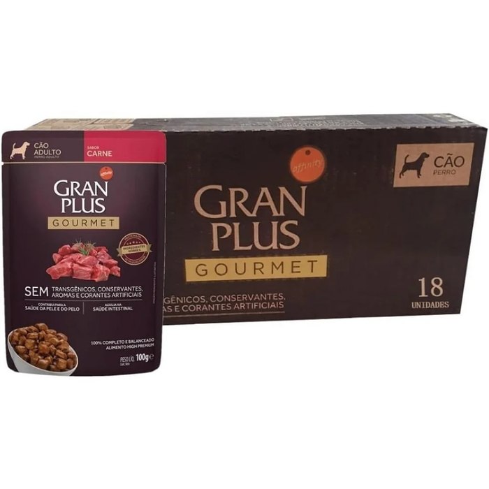 Sachê GranPlus Gourmet Cão Adulto Carne 100g 18 unidades