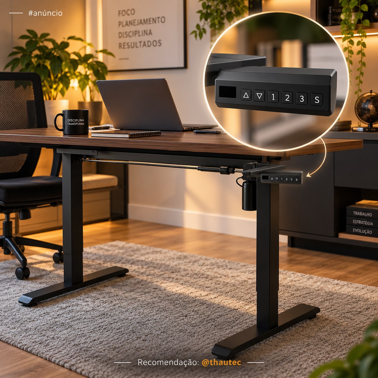 Estrutura de Mesa Elétrica Ajustável para Trabalho em Pé e Sentado – 3 Configurações de Memória, Altura de 72cm a 120cm
