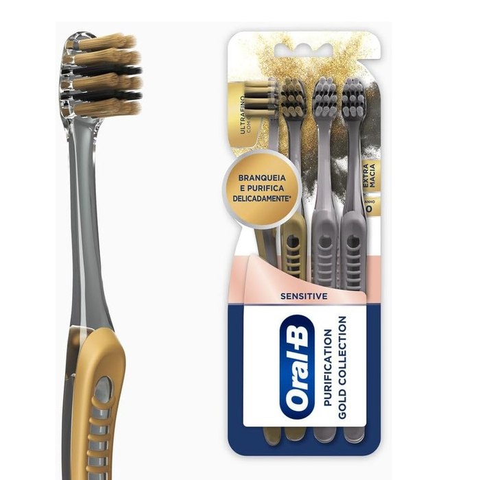 Oral-B Escova de Dente Sensitive Purification Gold Extra Macia 4 Unidades