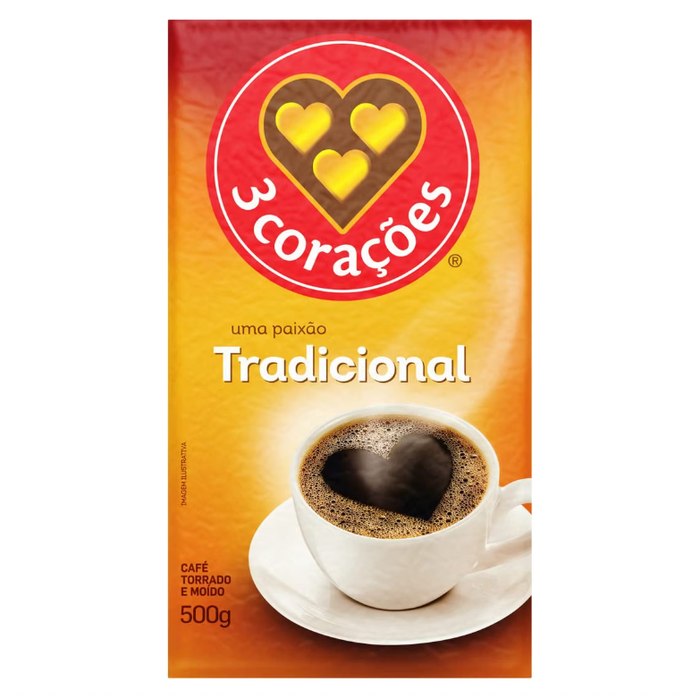 3 Corações Café Torrado e Moído Tradicional, 500g vácuo