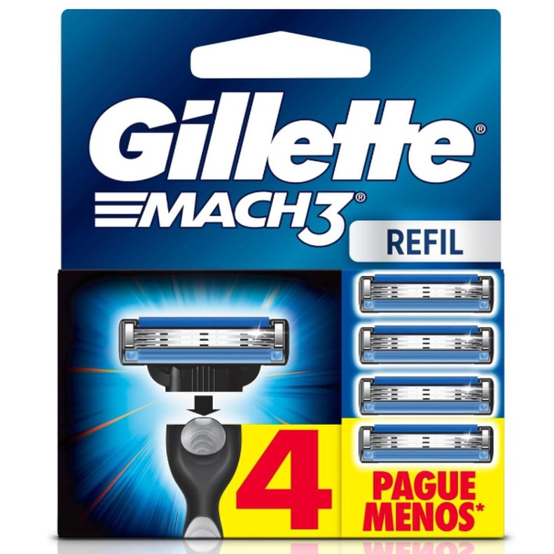 Gillette Mach3, Carga para Aparelho de Barbear com 3 Lâminas 4 Unidades
