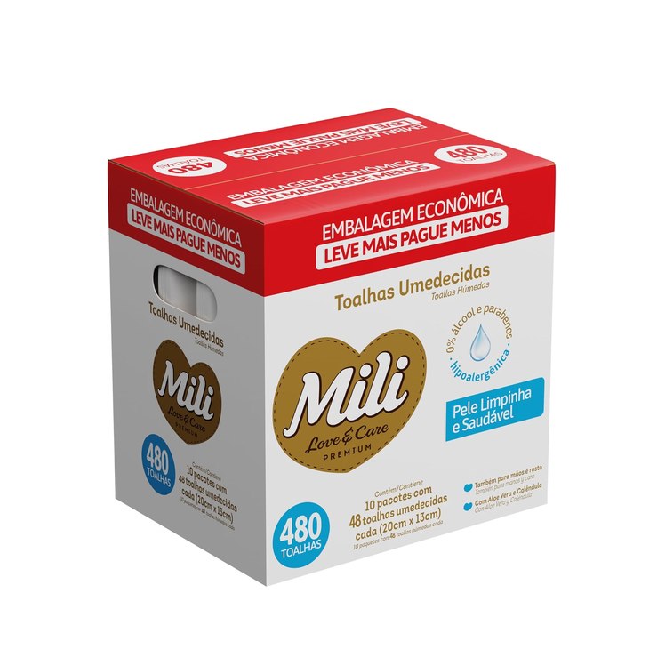 Toalhas Umedecidas Mili Love & Care Premium Pack com 10 Pacotes