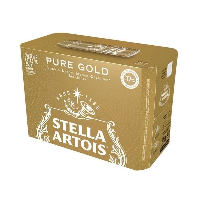Cerveja Stella Artois, Pure Gold, Lata 350ml, Pack com 8 unidades